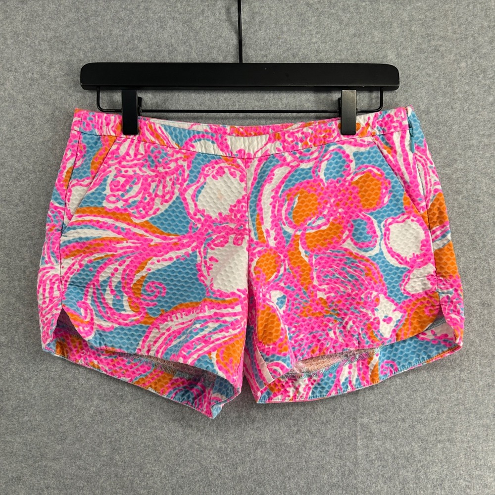 Lilly Pulitzer Adie Shorts‎ Size 0 Pink Orange Paisley Seersucker Preppy Resort